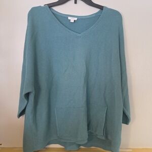 Pure Jill J Jill Teal Wool Silk Blend Knit Athletic Kangaroo Sweater Size Large